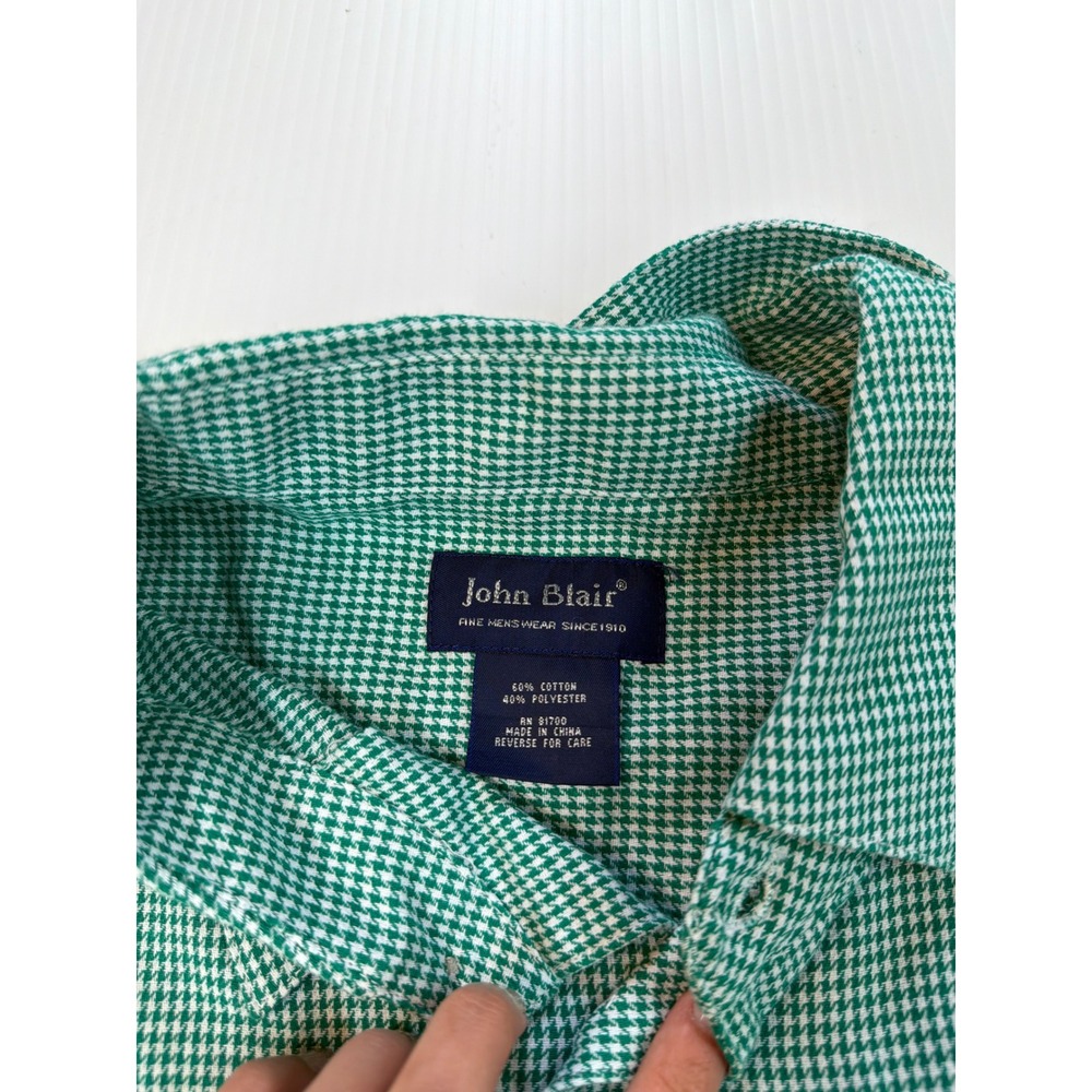 John Blair Button Down Shirt Green Houndstooth‎ Short Sleeve Workwear Mens XL - Picture 5 of 8